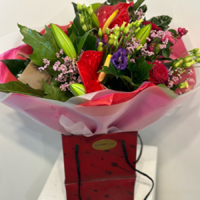 Make a date - Red pink flower handtie